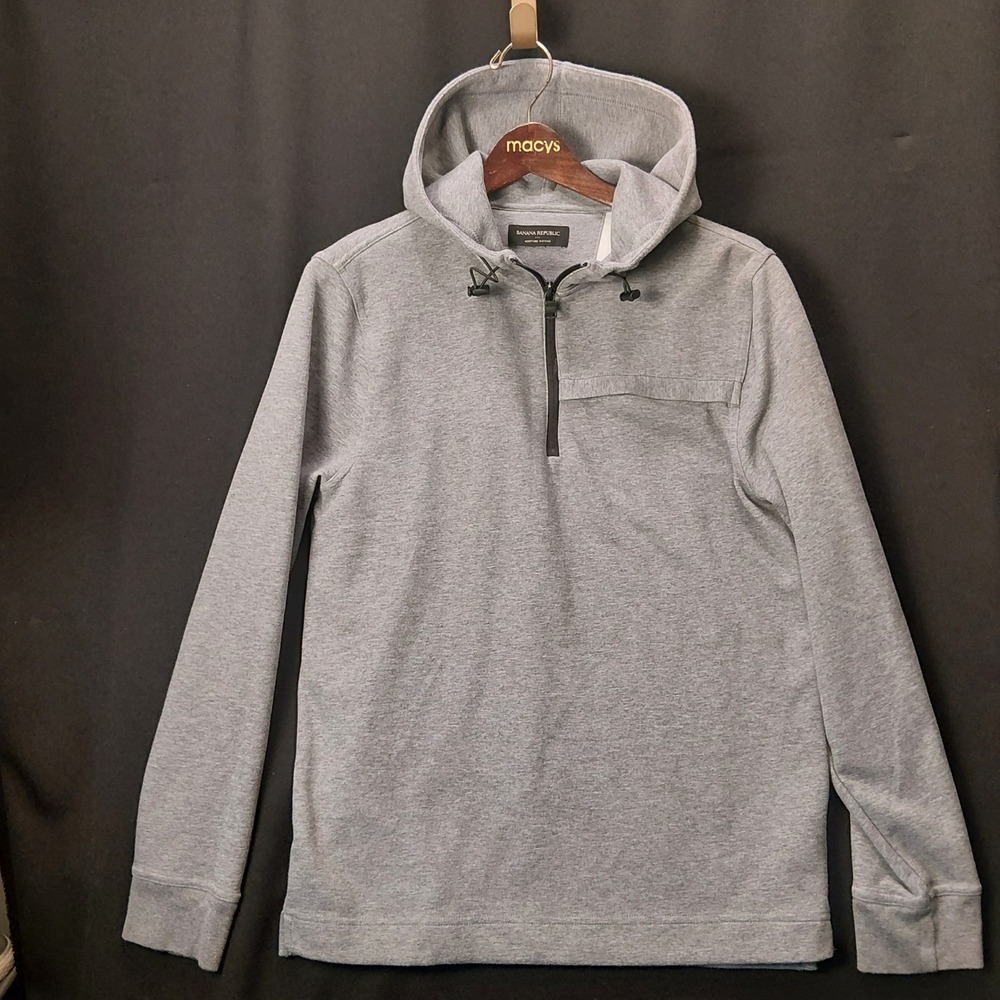 Banana Republic Medium Moisture Wicking Bungee Hoodie Grey Quarter Zip Pullover
